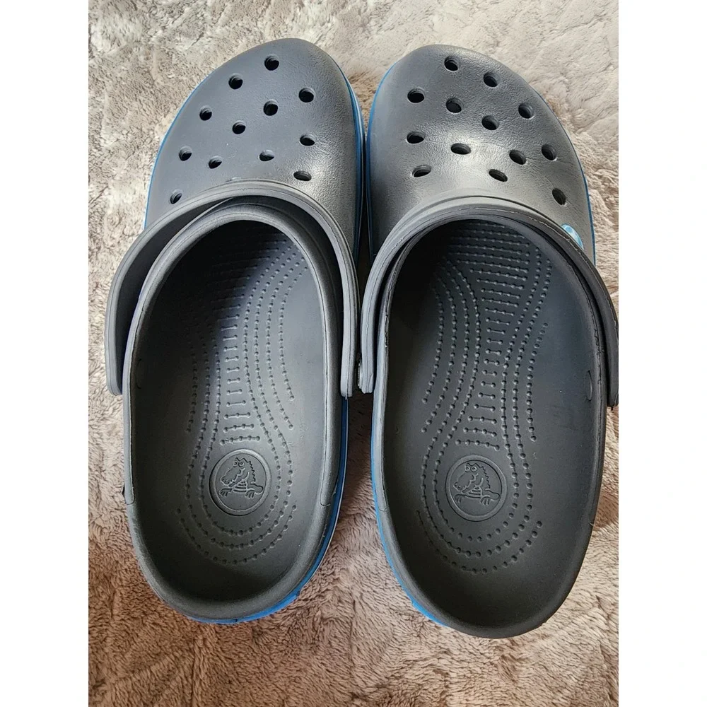 Crocs Crocband Clogs Charcoal Ocean Blue Mens 7 Womens 9 Slip On Sandals